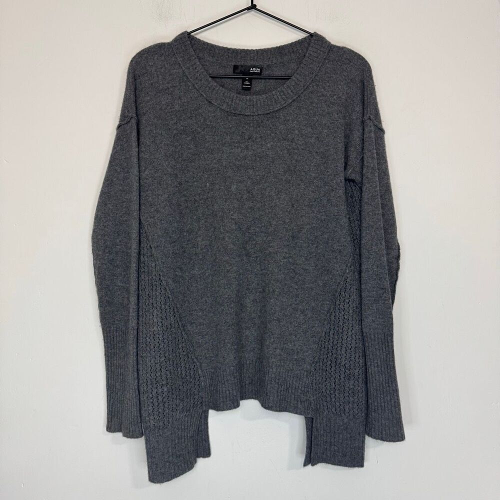 Aqua Cashmere Gray Asymmetrical Hem Cashmere Sweater S